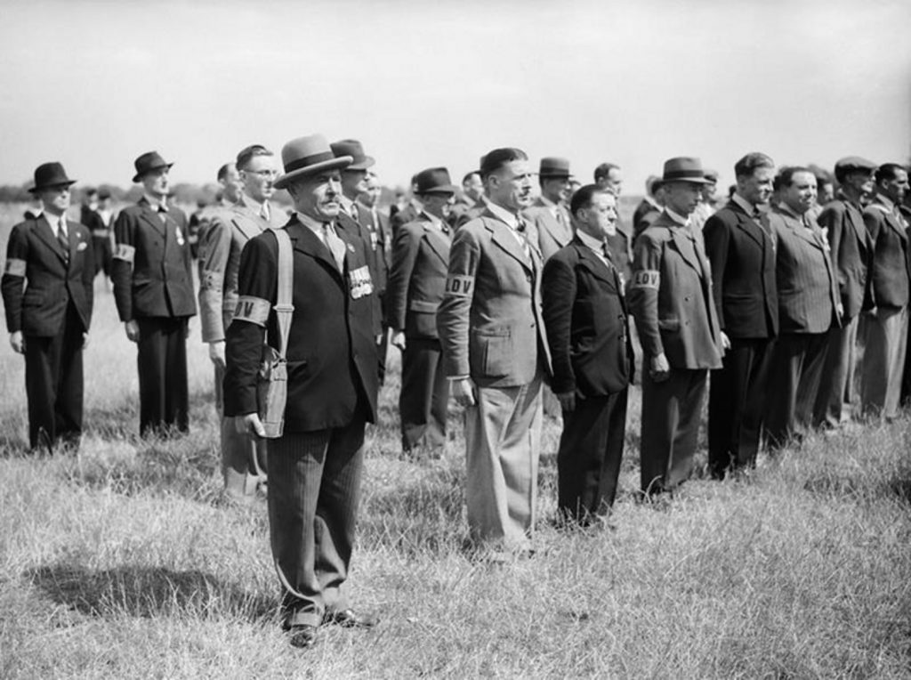 First World War veterans in the LDV line up for inspection, 1 July 1940