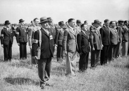 First World War veterans in the LDV line up for inspection, 1 July 1940